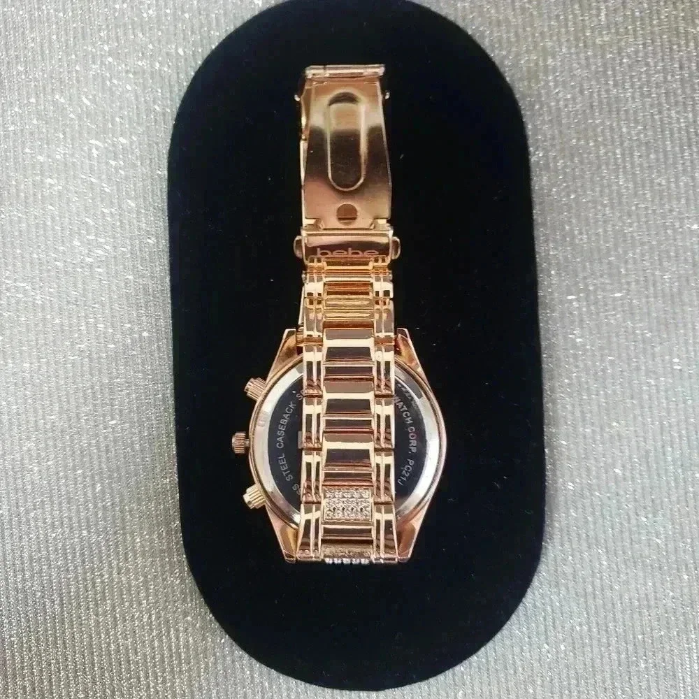 BEBE Rose Gold Rhinestone Embellished Watch